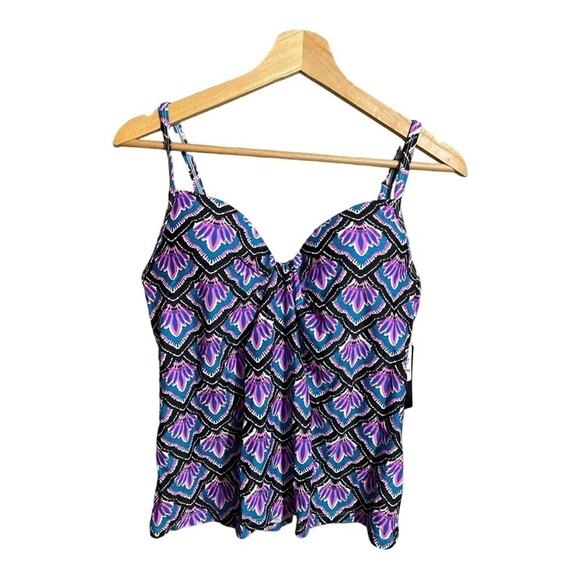 Island Escape Multicolored Tankini Top with Built in Padding Size 6 NWT‎ - Picture 1 of 8
